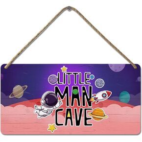 Little Man Cave Sign Woodland Nursery Wall Decor for Baby Boys Rustic Bear Forest Animal Wood Signs, Nursery Room Decor for Boys Bedroom Farmhouse Sign Wooden Wall Art 10x8 Inch