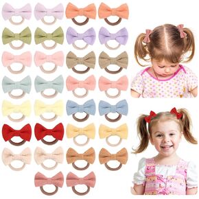 Baby Toddler Hair Ties, 30 Pack Bow Hair Ties Soft Elastic No Damage Samll Ponytail Holders Hair Accessories for Girls Kids Infant
