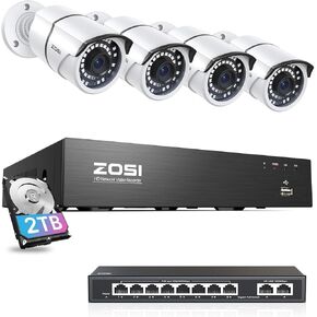 ZOSI 8CH 4K PoE Home Security Camera System, 8 Port Gigabit PoE Switch with 2 Gigabit Uplink Port