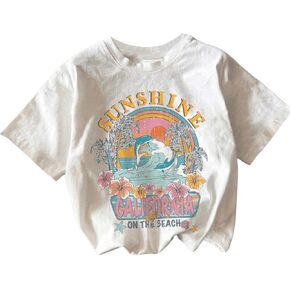 Toddler Girl's Graphic Print Tee Shirt Round Neck Short Sleeve T Shirts Summer Cute Trendy Tops