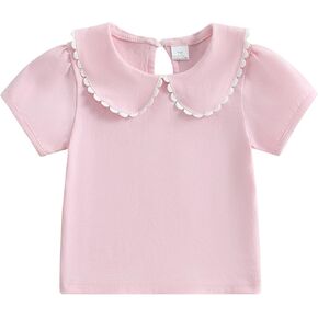 Toddler Baby Girl Short Sleeve T-Shirt Doll Collar Solid Tee Top Shirts Summer Outfit Basic Stuff Essentials