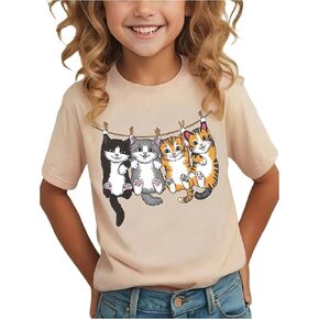 SOLY HUX Toddler Girl's Cute Cartoon Graphic Tees Cat Print Short Sleeve T Shirt Summer Casual Tops