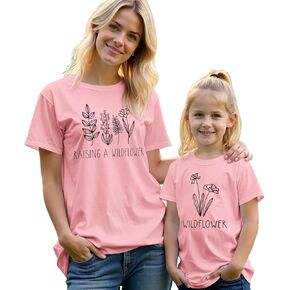 Raising A Wildflower Mommy and Me Shirts Cute Floral Graphic T-Shirt Mom and Daughter Outfits Summer Short Sleeve Tees