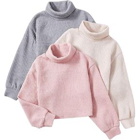 SOLY HUX Toddler Girl's 3 Piece T Shirt Turtleneck Drop Shoulder Long Sleeve Casual Tee Tops