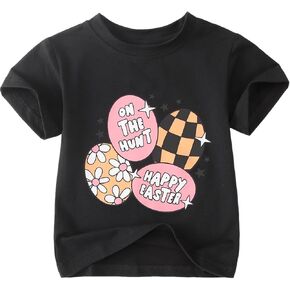 BOUTIKOME Toddler Girls Easter Eggs Shirts Baby Happy Easter T-Shirt Kids Tees Short Sleeve Tops Summer Clothes
