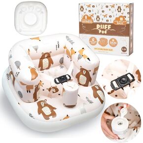 Premium Inflatable Baby Seat with Built-in Pump – Blow Up Baby Chair with Safety Harness and Non-Slip Base, Baby Sit Up Chair for Infants 3-36 Months, Portable Baby Inflatable Chair
