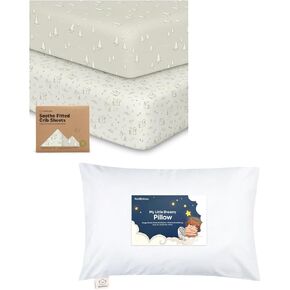Keababies 2-Pack Crib Sheets and Toddler Pillow with Pillowcase - Soft & Breathable Crib Sheets for Boys and Girls - 13X18 Soft Cotton Toddler Pillows for Sleeping