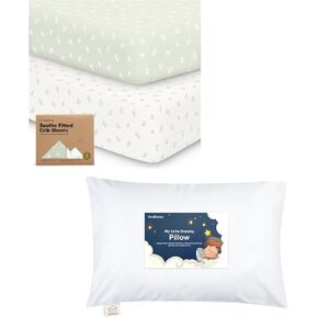 Keababies 2-Pack Crib Sheets and Toddler Pillow with Pillowcase - Soft & Breathable Crib Sheets for Boys and Girls - 13X18 Soft Cotton Toddler Pillows for Sleeping