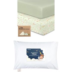 KeaBabies 2-Pack Waterproof Pack and Play Sheets for Boy, Girl and Toddler Pillow with Pillowcase - Mini Crib Sheets Fitted for Graco Pack and Play Mattress - 13X18 Soft Cotton Toddler Pillows