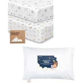 Keababies 2-Pack Crib Sheets and Toddler Pillow with Pillowcase - Soft & Breathable Crib Sheets for Boys and Girls - 13X18 Soft Cotton Toddler Pillows for Sleeping