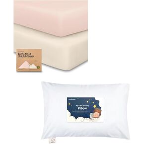Keababies 2-Pack Mini Crib Sheets Fitted, Cotton Pack and Toddler Pillow with Pillowcase - Playard Baby Crib Sheets, Jersey Crib Sheets Neutral - 13X18 Soft Cotton Toddler Pillows for Sleeping