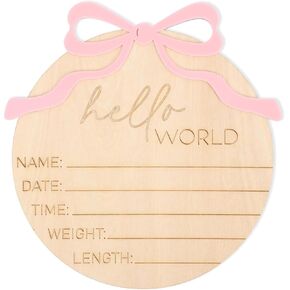 Hello World Newborn Sign Bow Wooden Baby Announcement Sign Pink Bow Welcome Baby Name Sign Newborn Photo Prop