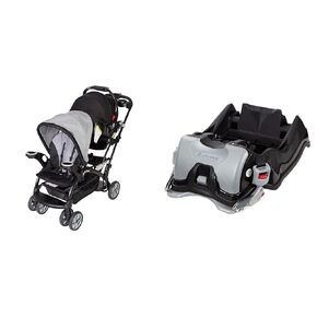 Baby Trend Sit N' Stand Ultra Stroller and EZ Flec Loc 32 Infant Car Seat Base Bundle, Morning Mist and Black