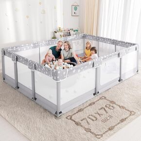 Large Baby Playpen for Babies and Toddlers - 78x70in Giant Play Pen for Babies 6-12 Months Big Play Yard for Toddlers 1-3 Play Pens for Toddler Indoors Playyard Fence Pin Corrales para Bebes Grey-L