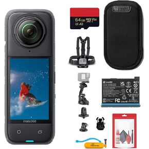 Insta360 X4 Waterproof 8K 360 Action Camera with 48MP Sensor, 5.7K 360 Video, AI Editing for Content Creators, Travel, Outdoors + 50-in-1 Accessory Kit + 64GB Card + More