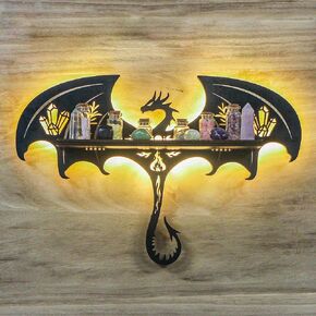Wooden Dragon Decor Crystal Display Shelf for Wall, Rock Display Case Knick Knack Organizer Trinket Holder, Wall Hanging Shelves for Essential Oil & Nail Polish