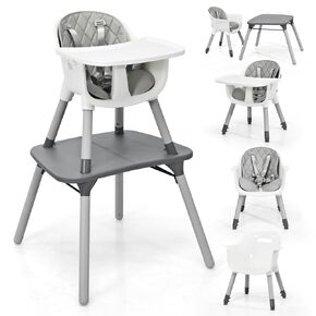 HONEY JOY 5-in-1 High Chair, Convertible Highchair for Babies and Toddlers/Kids Chair Table Set/Infant Feeding Chair w/Safety Harness, PU Leather Cushion & Removable Food Tray (Beige)