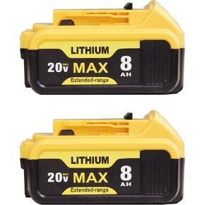 2-Pack 8000mAh Replacement for Dewalt 20V Max Battery Compatible with DCB200 DCB206 DCB207 DCB205 Apply to Dewalt 20V Cordless Power Tools and Chargers