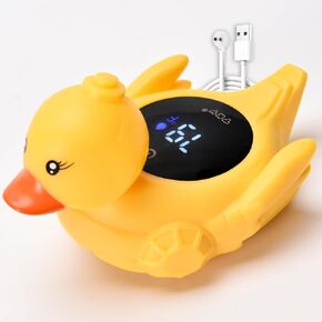 Duck-Shaped Baby Bath Thermometer with Floating Toys - Digital Water & Room Temperature Monitor, Rechargeable Thermometer with Alerts for Newborn Bath Essentials, Infant Safety (TKYCD002)