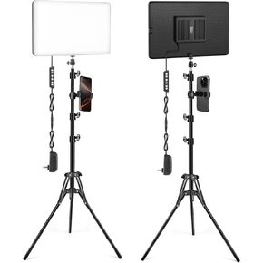 2-Pack LED Video Light Kit with 63'' Tripod Stand, Icceue 2500K-8500K Dimmable Studio Light Photography Panel Lighting for Video Recording Game Live Streaming Podcast YouTube Filming, Phone Holder