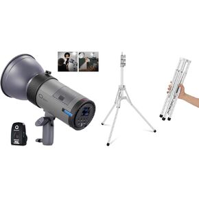 NEEWER Q300 300Ws 2.4G Outdoor Studio Flash with Q Compact Wireless Trigger, Strobe Light Photography Cordless Monolight with 1000 Full Power Flash 0.4~2.5s Recycle, ST178R Light Stand Included