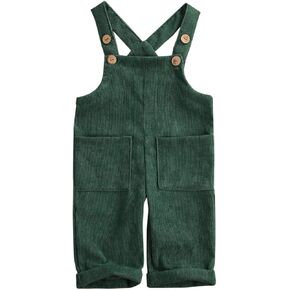Toddler Baby Boy Girls Solid Overalls Romper Jumpsuit Suspender Bib Pants One-Piece Outift Clothes (Green Corduroy Overall, 2-3T)