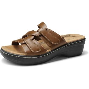 DREAM PAIRS Women's Arch Support Slide Sandals Adjustable Straps Slip On Wedge Sandals Casual Comfort Lightweight Flat Slides