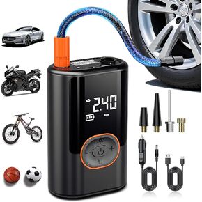 Tire Inflator Portable Air Compressor, 160 PSI Electric Air Pump with Digital Display, LED Lights and 4000mAh Rechargeable Battery for Cars, Bikes, Motorcycles, Balls, Ideal for Men Husband & Fathers