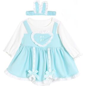 Baby Girl Romper Long Sleeve Lace Trim Bodysuit Jumpsuit Spring Fall with Hat or Headband