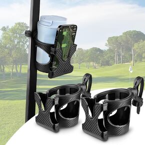 T TGBROS 2 عبوة جولف CART CUP مع حامل الهاتف ، 2 في 1 في 1 شرب وهاتف قابل للتعديل ، والملحقات العالمية لـ Ezgo ، و Club Car ، Yamaha ، ومعظم عربات الجولف ، عربات العربات ، الكراسي المتحركة
