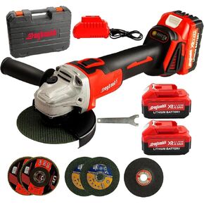 DOGTOOTH Max 21V 4-1/2'' Cordless Angle Grinder Set with 2 * 4.0 Ah Batteries, Compatible with Makita 18V Battery, Brushless Motor, Max10000 RPM, Charger, 4 Cutting&Grinding Discs and Carry Case
