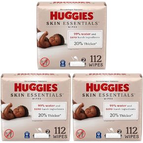 Huggies Skin Essentials Baby Wipes, Hypoallergenic, 99% Water, 2 Flip Top Packs (112 Wipes Total) (Pack of 3)