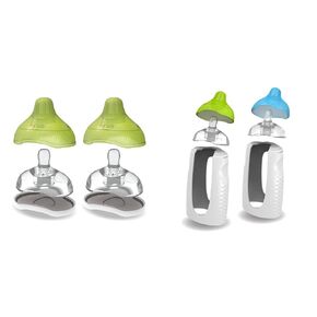 Kiinde Twist Active Latch Nipples and Squeeze Natural Baby Feeding Bottles with Slow Flow (2 Pack) and Medium Flow (2 Pack)