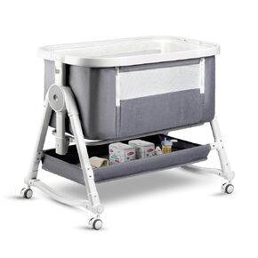 4 in 1 Baby Bassinet, Bassinet Bedside Sleeper with Wheels and Storage Basket, Adjustable 7 Heights Bedside Sleeper with Mosquito Net, Breathable Mesh Rocking Bassinet for Baby/Newborn