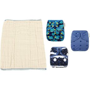 OsoCozy Unbleached Infant Prefolds and 3 One Size Diaper Covers 7-15 lbs