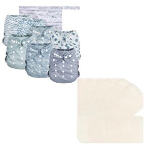 Nora's Nursery Cloth Diaper Cover, Washable Reusable Diaper Cover with Snap Closure, Flat or Fitted Cloth Diaper Inserts + 7 Pack Inserts with Snap