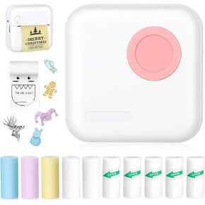 Mini Sticker Printer, Inkless Thermal Printer with 10 Rolls Thermal Papers and Stickers for iOS&Android, Mini Portable Printe for DIY, Scrapbook, Memo, Pictures, Notes, List, Blue