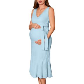 V FOR CITY Spring Summer Maternity Dress Knit Midi Pregancy Dresses 2025 Casual Nursing Clothes Sleeveless S-XL