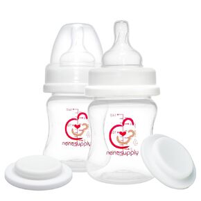 Nenesupply 4 Sets of Nipple Ring and Cap Compatible with Nenesupply Baby Bottle Silicone Bottle Avent Bottle Nipple Collar Anti Colic Level 2 for 1+ Month Infant Slow Flow for Newborn Babies