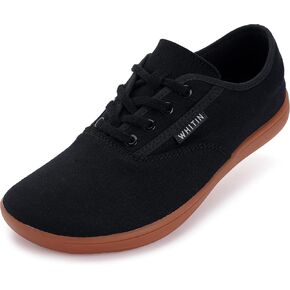 WHITIN Womens Canvas Wide Toe Box Barefoot Shoes Minimalist Sneakers Extra Zero Drop Sole Width Fit Minimus Size 6.5 6.5W Trainer Fitness Black Gum 37