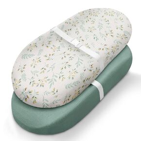 Blissful Diary Muslin Changing Pad Cover for Girls Boys, Soft Baby Diaper Change Table Pad Covers, 2 Pack (Monstera Leaves & Dark Green, Avocado)