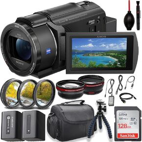 Sony FDR-AX43 UHD 4K Handycam Camcorder w/ 128GB Memory Card + Filters + Extra Battery & More