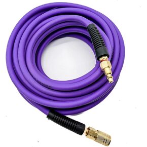 Hybrid Air Hose(PVC) 3/8-Inch x 50FT，Air Compressor Hose 300 PSI Heavy Duty, Kink Resistant, All-Weather Flexibility with 1/4-Inch Industrial Air Fittings and Bend Restrictors,Purple