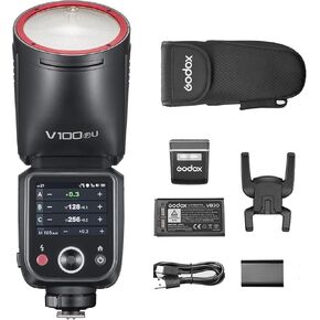 Godox V100-F Flash for Fuji Camera,Round Head Camera Flash Speedlite,TTL Touch Screen 2.4G Wireless X System for Fuji(Godox V1 Upgrade)