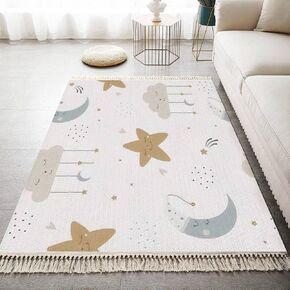 Boho Kid Bedroom Playroom Nursery Area Rugs Cute heavenly seamless Cartoon baby print a sleeping moon star cloud Tassels Carpet Patio Hallway Runner Mat Pad Home Decor Living Room Indoor Outdoor