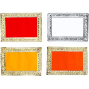 مجموعة من 4 Mat Aasan Velvet Small Pooja Mat Aasan Puja Aasan Devinative Dovatiative Devination لـ Laxmi Ganesh (الحجم: -9 بوصات × 7 بوصات) لـ Pooja متعددة الأغراض الهندية النافور.