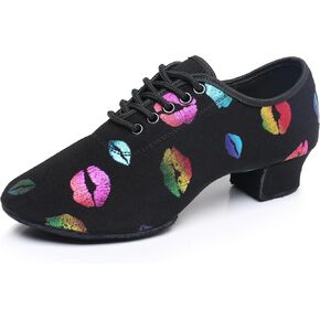 Women's Dance Shoes Colorful Lips Canvas Jazz Ballroom Practice Teaching Shoes Rhythm Latin Salsa Professional Dance Sneakers