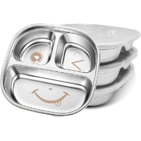 Stainless Steel Kids Plate with Lid | 3-Pack Durable Toddler Dish | BPA-Free, Non-Toxic & Dishwasher-Safe | Splash-Proof Design for Home, Travel & Daycare in Kuwait