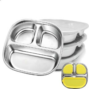 Stainless Steel Kids Plate with Lid | 3-Pack Durable Toddler Dish | BPA-Free, Non-Toxic & Dishwasher-Safe | Splash-Proof Design for Home, Travel & Daycare