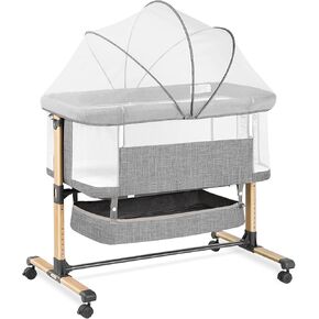 3-in-1 Baby Bassinet Bedside Sleeper, Infant Bedside Bassinet, 6 Adjustable Height, Breathable Mesh, Lockable Wheels, Storage Basket, Easy Folding Portable Crib for Newborn (Grey)